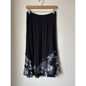 VTG Paradiso Tropical Black & White Skirt Women's Large Floral Vacation Boho